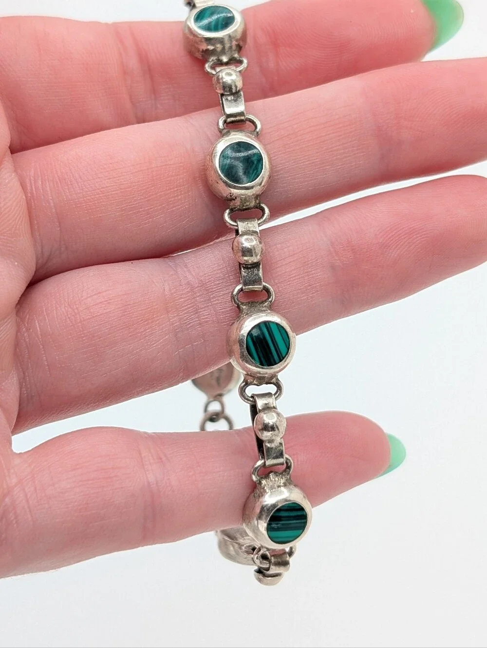 Vintage 925 Sterling Silver and Malachite Bracelet